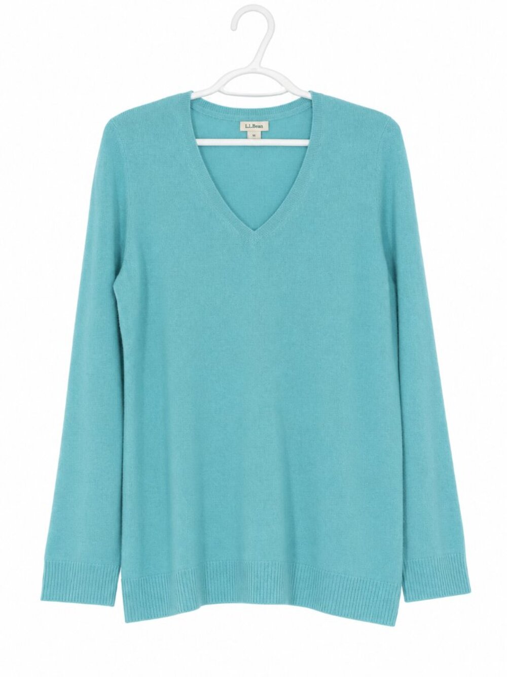 L.L. BEAN Classic Preppy Minimalist V-Neck Long Sleeve Cashmere Sweater Size L